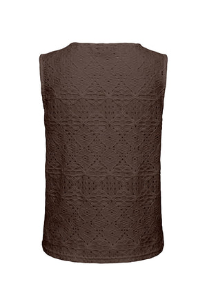 Back image of the Nulle life s/l button top in brown, by brand Jacqueline de yong