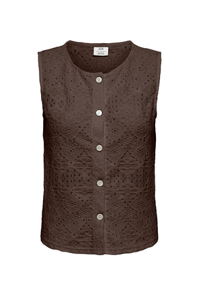 Front image of Nulle life s/l button top in brown, by brand Jacqueline de yong