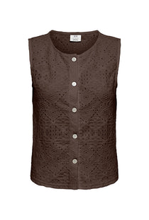 Front image of the Nulle life s/l button top in brown, by brand Jacqueline de yong