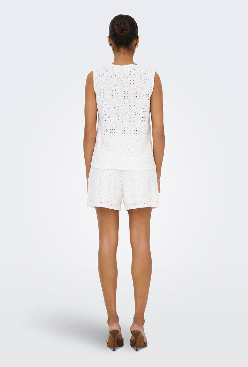 Back image of a model wearing Nulle life s/l button top in off white, by brand Jacqueline de yong