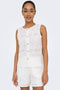 Front image of a model wearing the Nulle life s/l button top in off white, by brand Jacqueline de yong