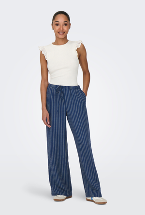Front image of the Power midwaist wide pants in navy, by brand Jacqueline de yong