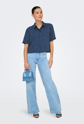 Front image of Power shortsleeve shirt in navy, by brand Jacqueline de yong