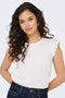 Front image of a model wearing the Salva life s/l crochet top in white, by brand Jacqueline de yong