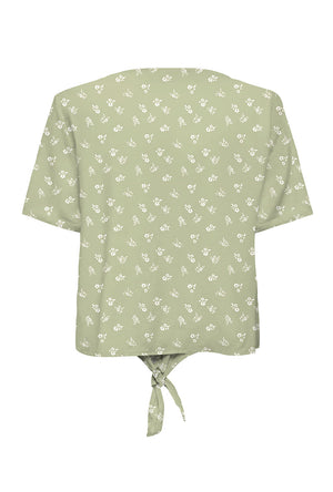 Back image of the Sezen life s/s knot shrit in green, by brand Jacqueline de yong