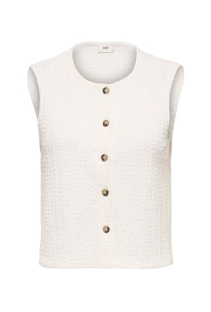 Front image of the Turbo s/l waistcoat in off white, by brand Jacqueline de yong
