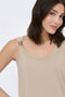 Front image of a model wearing the Uffa s/l top in beige, by brand Jacqueline de yong