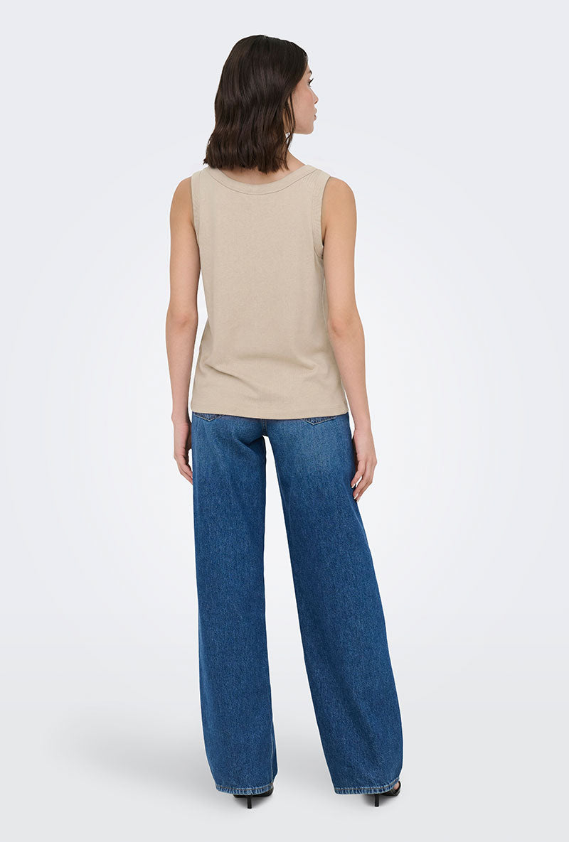 Back image of a model wearing Uffa s/l top in beige, by brand Jacqueline de yong