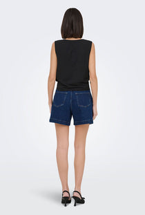 Back image of a model wearing the Violet life s/l knot top in black, by brand Jacqueline de yong