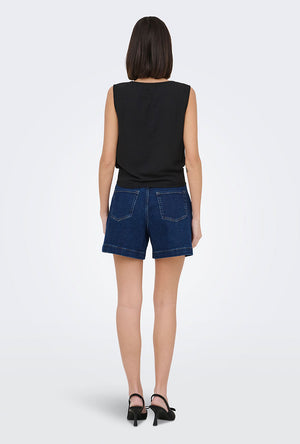 Back image of a model wearing the Violet life s/l knot top in black, by brand Jacqueline de yong