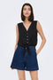 Front image of a model wearing Violet life s/l knot top in black, by brand Jacqueline de yong