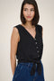 Front image of a model wearing the Violet life s/l knot top in black, by brand Jacqueline de yong
