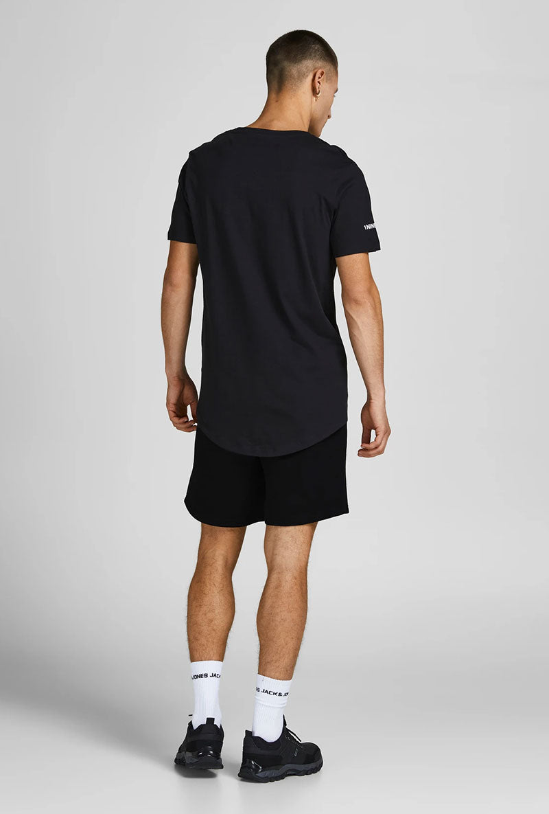 Back image of a model wearing Gordon bradley sweat shorts in black, by brand Jack&jones