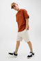 Front image of a model wearing the Gordon bradley sweat shorts in stone, by brand Jack&jones