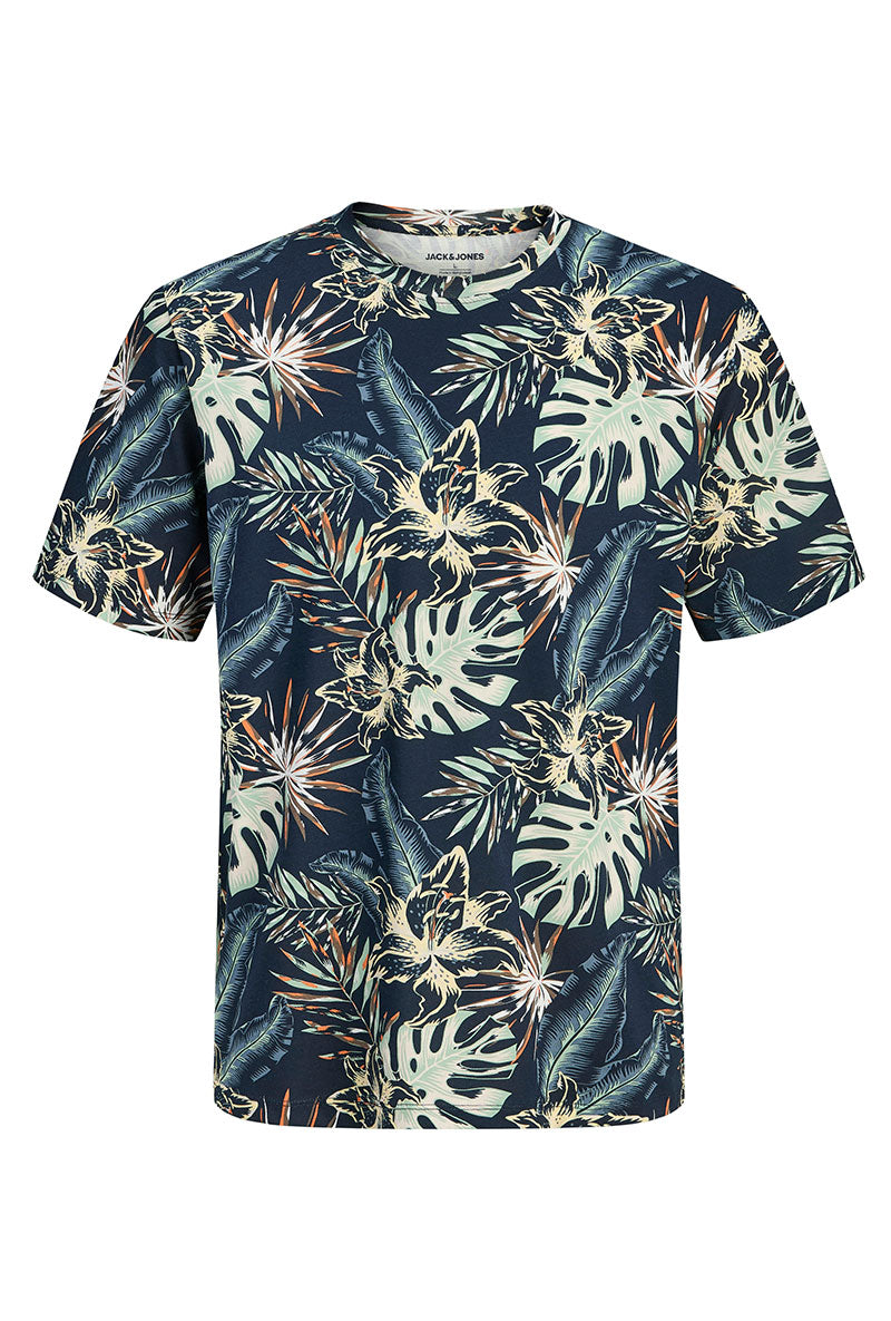 Front image of Honolulu aop ss tee in navy, by brand Jack&jones