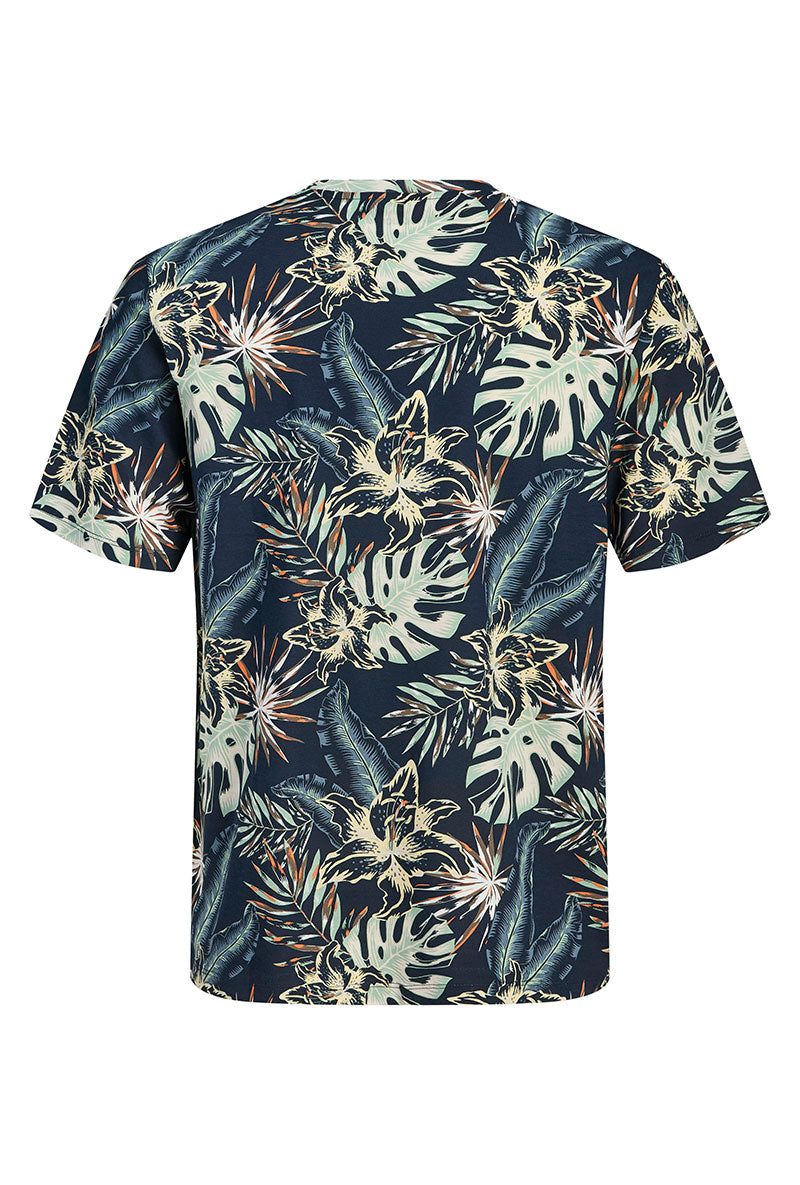 Back image of Honolulu aop ss tee in navy, by brand Jack&jones
