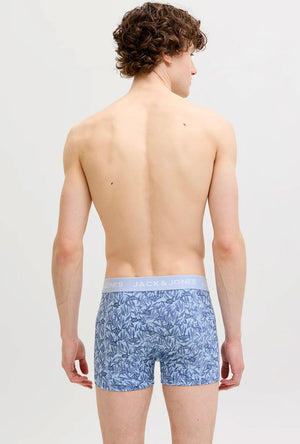 Back image of a model wearing the Jake lemon trunks in navy, by brand Jack&jones