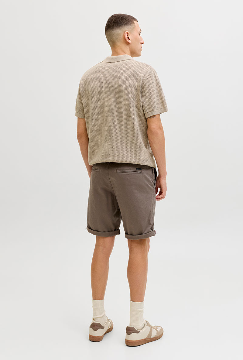 Back image of a model wearing Jess knit polo in stone, by brand Jack&jones