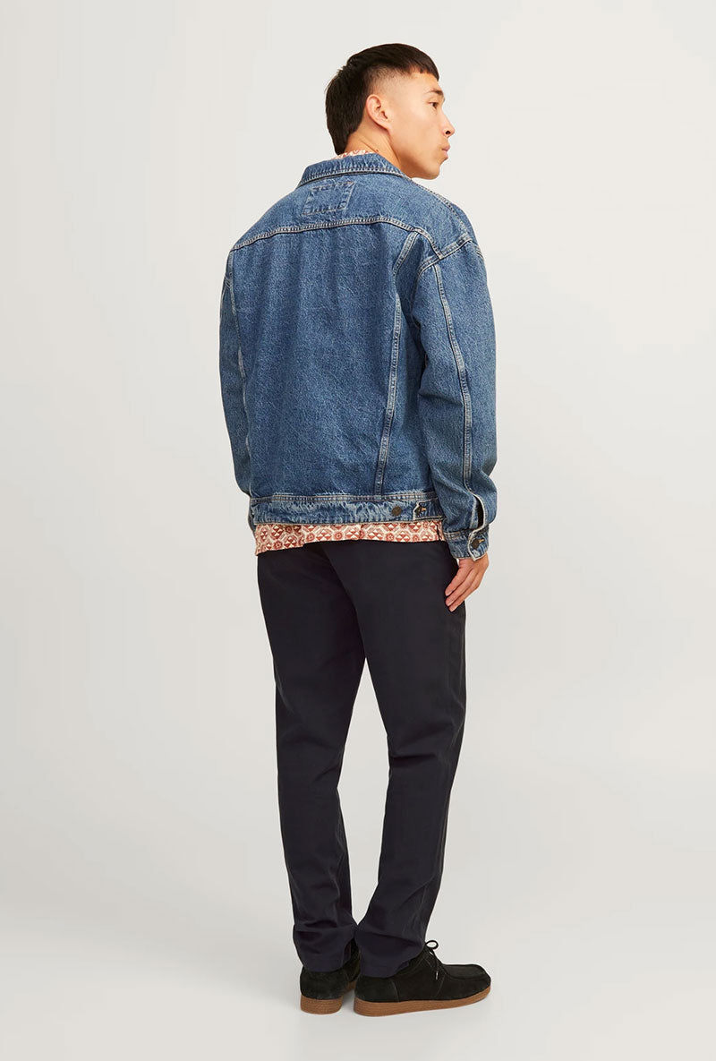 Back image of a model wearing Jack and jones tace linen blend trousers in black, by brand Jack&jones
