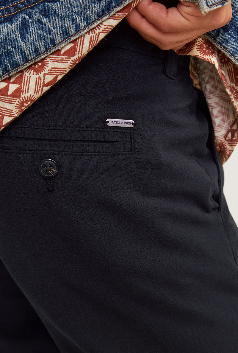 Detail image of Jack and jones tace linen blend trousers in black, by brand Jack&jones
