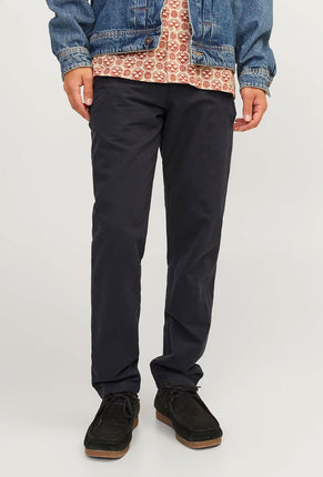 Front image of a model wearing Jack and jones tace linen blend trousers in black, by brand Jack&jones