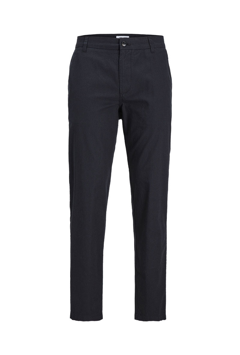 Front image of Jack and jones tace linen blend trousers in black, by brand Jack&jones