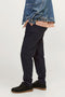 Side view image of a model wearing the Jack and jones tace linen blend trousers in black, by brand Jack&jones