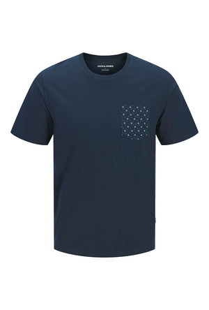 Front image of the Matheo s/s tee in navy, by brand Jack&jones