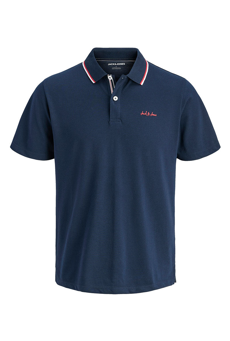 Front image of Blaze s/s polo in navy, by brand Jack&jones