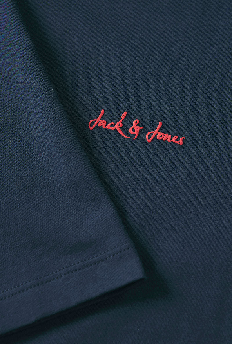 Front image of Blaze vneck tshirt in navy, by brand Jack&jones