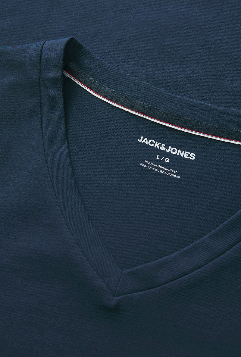Front image of Blaze vneck tshirt in navy, by brand Jack&jones