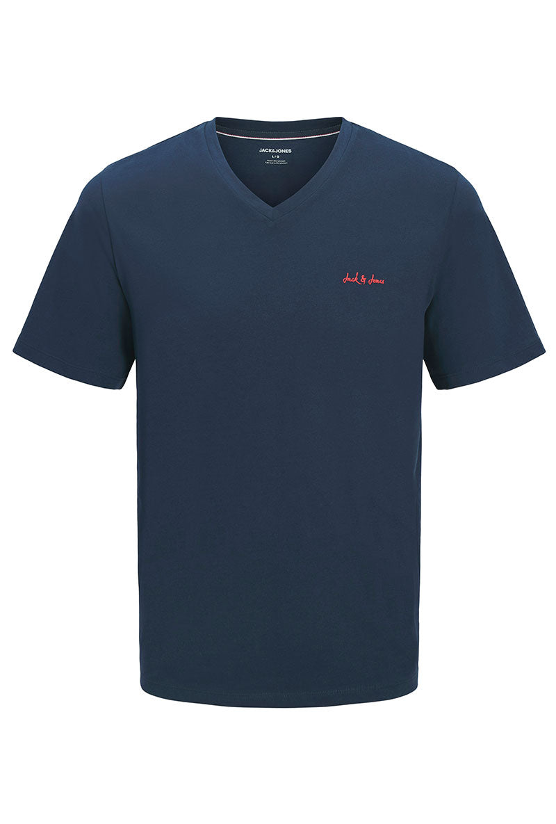 Front image of Blaze vneck tshirt in navy, by brand Jack&jones