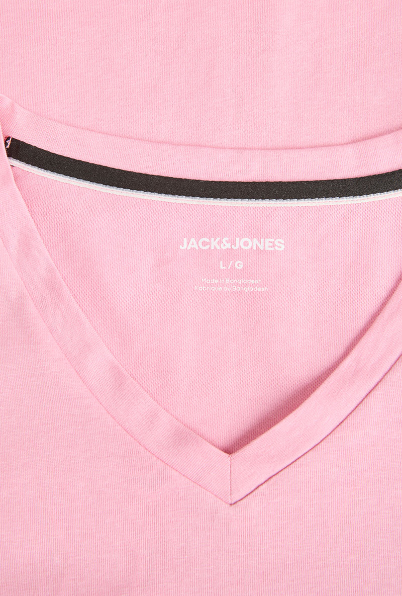 Front image of Blaze vneck tshirt in pink, by brand Jack&jones