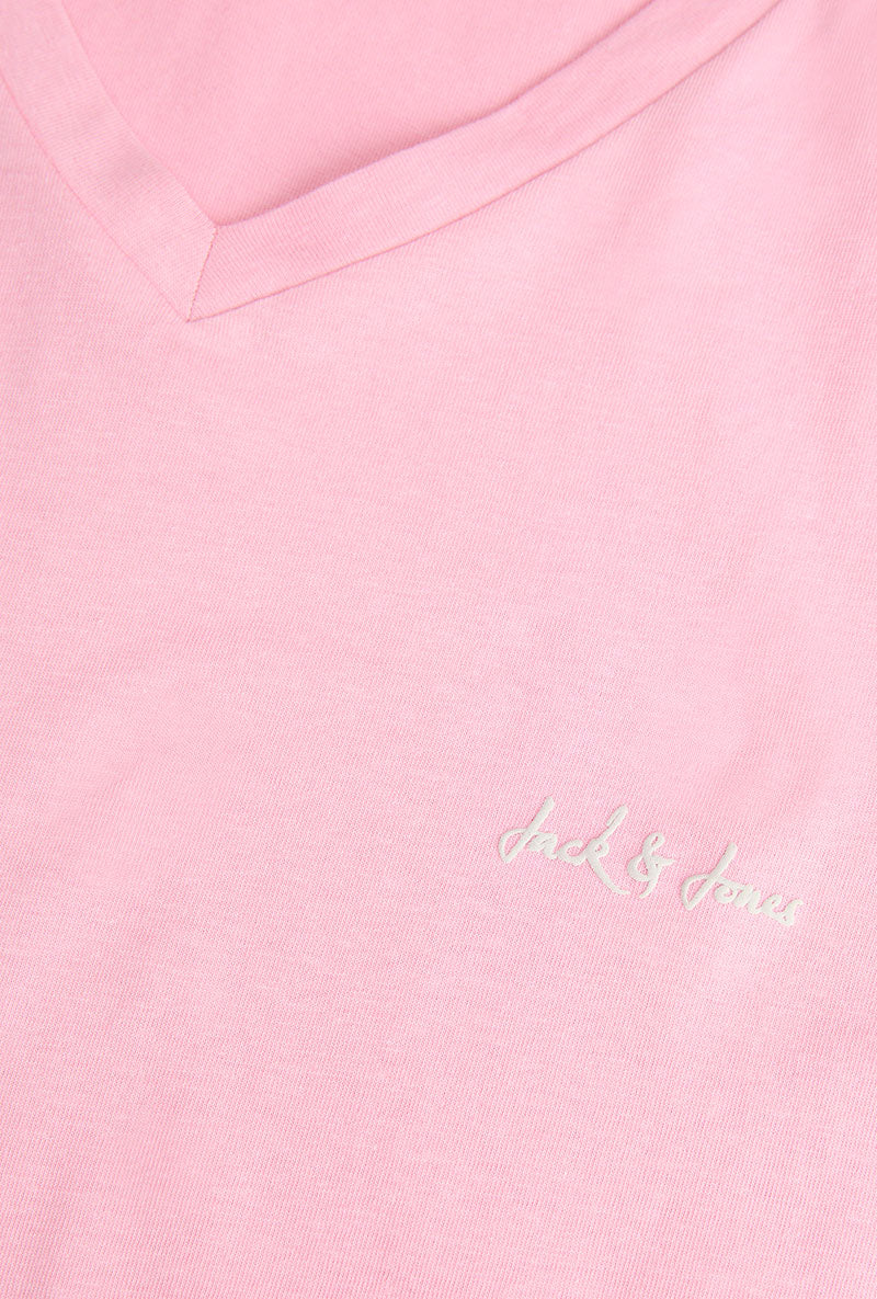Front image of Blaze vneck tshirt in pink, by brand Jack&jones