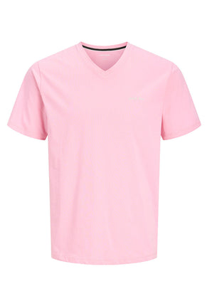 Front image of Blaze vneck tshirt in pink, by brand Jack&jones