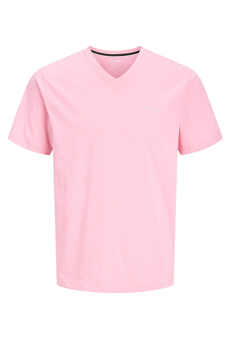 Front image of Blaze vneck tshirt in pink, by brand Jack&jones