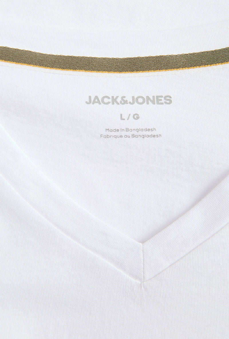 Front image of Blaze vneck tshirt in white, by brand Jack&jones