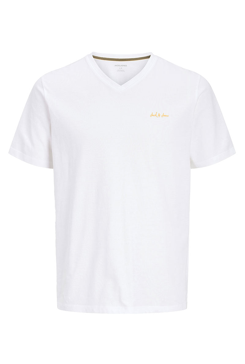 Front image of Blaze vneck tshirt in white, by brand Jack&jones