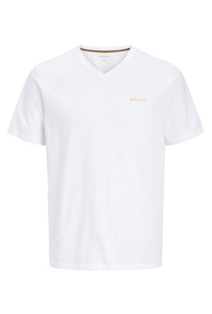 Front image of the Blaze vneck tshirt in white, by brand Jack&jones