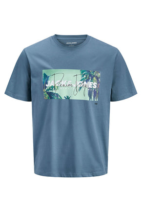 Front image of Indiana tee ss crew neck in blue, by brand Jack&jones