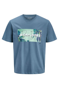 Front image of the Indiana tee ss crew neck in blue, by brand Jack&jones