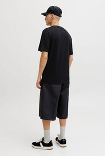 Back image of a model wearing the Indiana tee ss crew neck in black, by brand Jack&jones