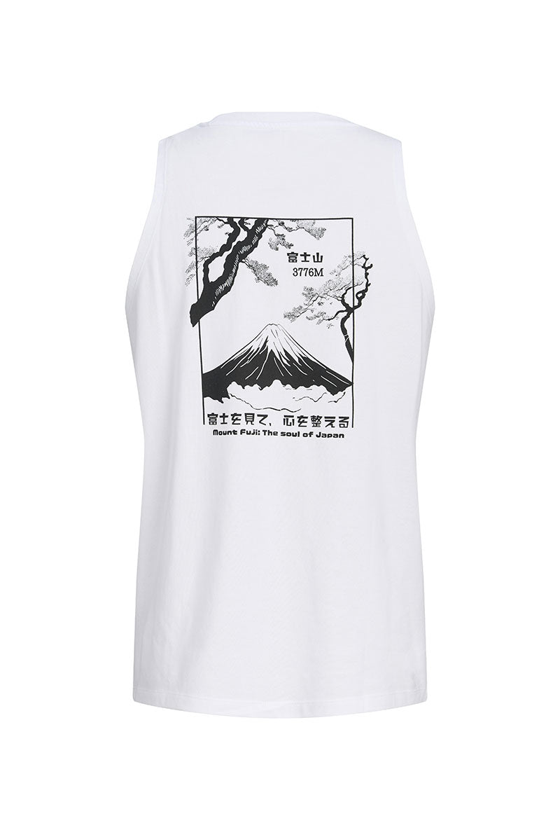 Back image of Sunset back print sleeveless tshirt in white, by brand Jack&jones