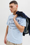 Detail image of a model wearing the Blu alex ss tee in light blue, by brand Jack&jones