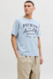 Front image of a model wearing Blu alex ss tee in light blue, by brand Jack&jones