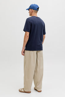 Back image of model wearing the Blu alex ss tee in navy, by brand Jack&jones