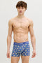 Front image of a model wearing the Kingston skull 3pk trunks in multi, by brand Jack&jones