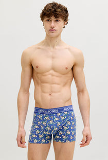 Front image of a model wearing the Kingston skull 3pk trunks in multi, by brand Jack&jones