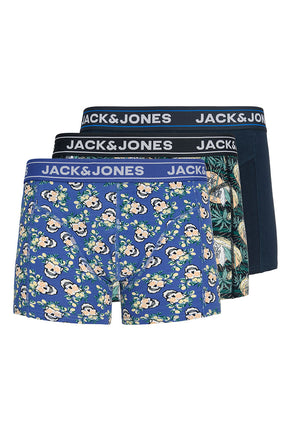 Front image of Kingston skull 3pk trunks in multi, by brand Jack&jones