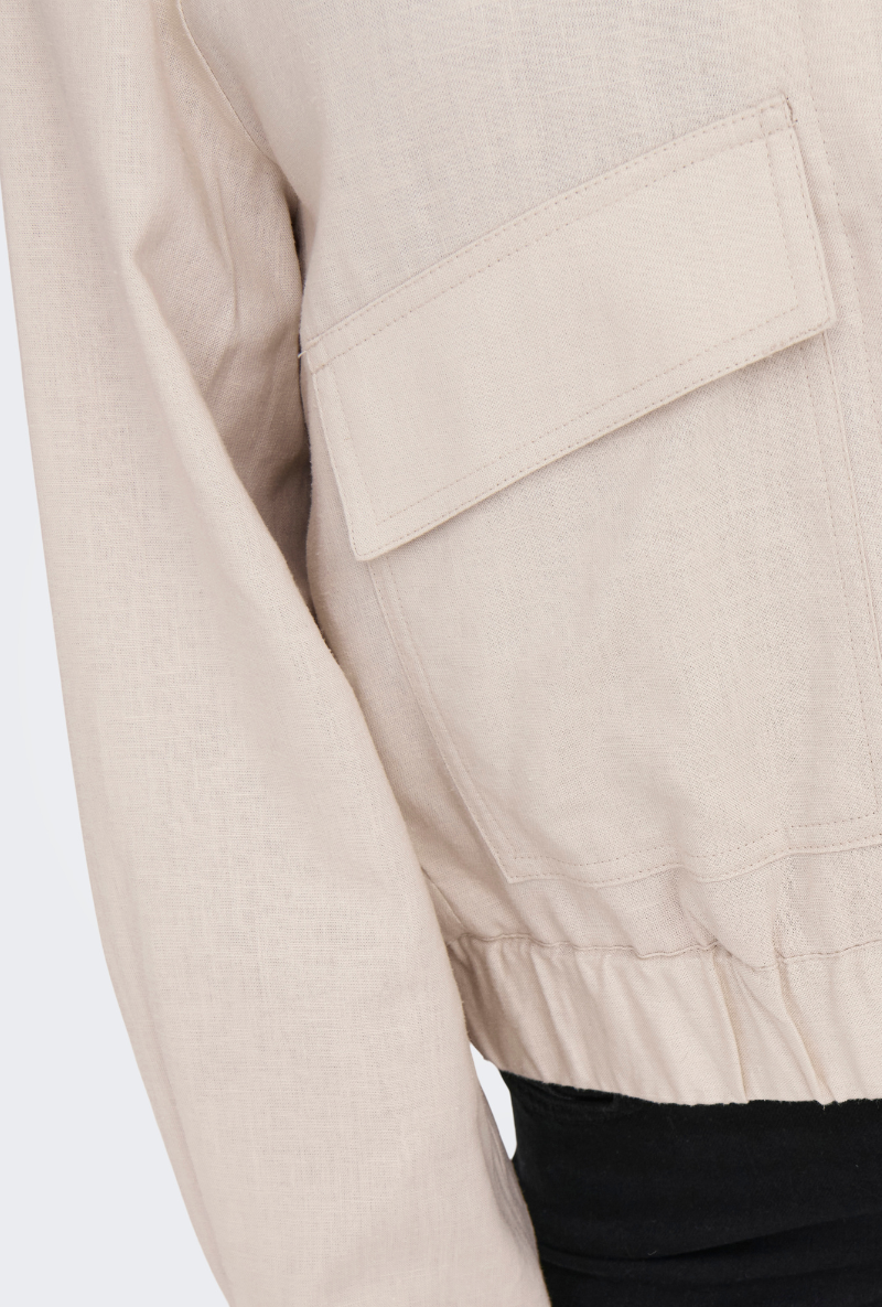 Detail image  of Jdy karin linen mix short jacket in oat, by brand Jacqueline de yong
